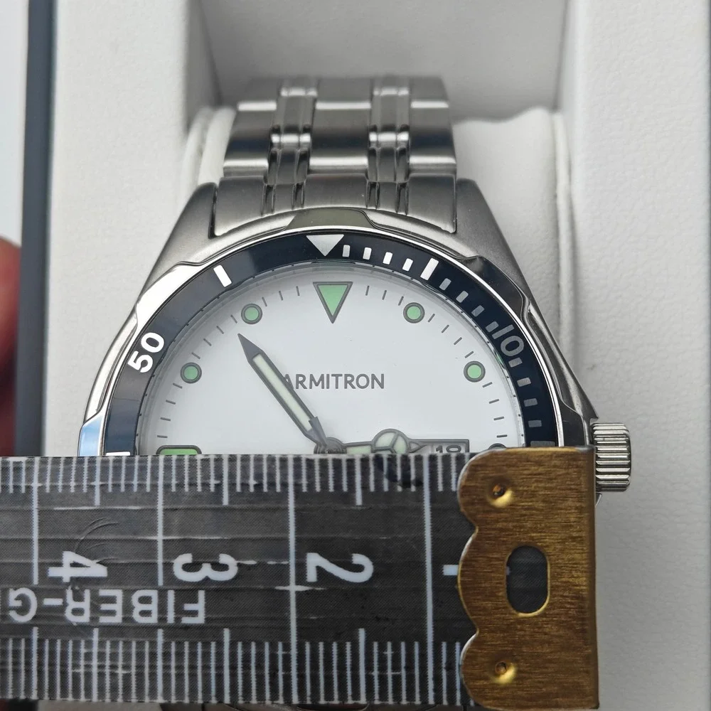 Men's Armitron Silver Tone Stainless Steel Scuba Diver Watch Date White Dial New